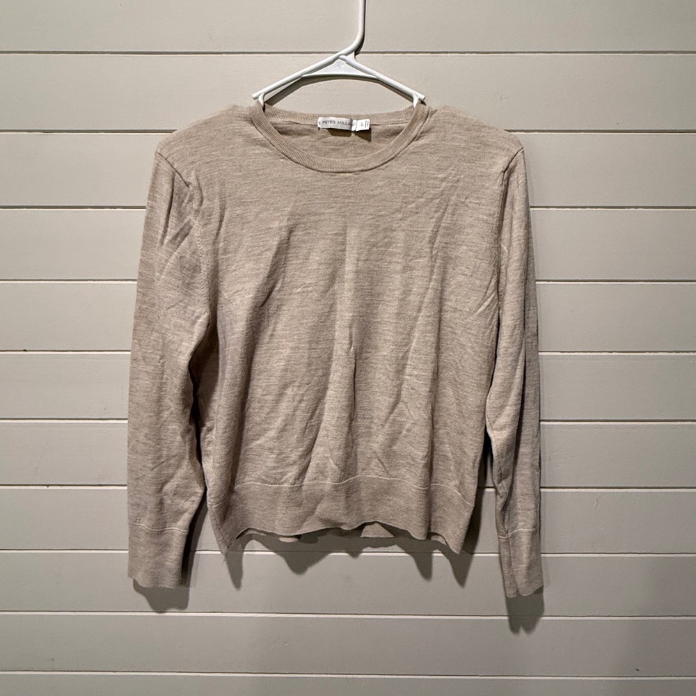 Peter Millar Merino Wool Sweater Tan Oatmeal Crewneck Mens Large Golf